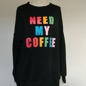 SWEATS Stop traffic: black Coffee Lovers designers tunic sweatshirt w/ kangaroo…